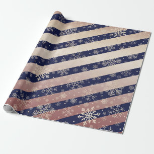 Papier Cadeau Élégant Motif de flocon de neige en cuivre bleu