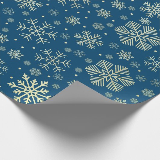 Papier Cadeau Élégant Motif de flocon de neige Gold & Blue Chris (Coin)