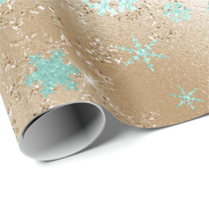 Papier Cadeau Élégant Motif de flocon de neige Gold & Mint Chr