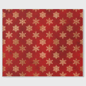 Papier Cadeau Élégant motif de flocon de Noël rouge et or (Plat)