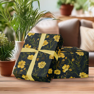 Papier Cadeau Élégant Motif de la fleur de la coupe-beurre jaune
