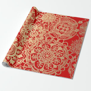 Papier Cadeau Élégant Motif de Mandala rouge