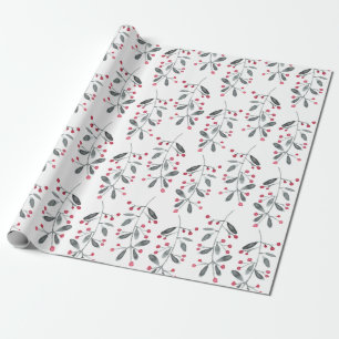 Papier Cadeau Élégant Motif de Noël de la Branche Rouge & Vert H