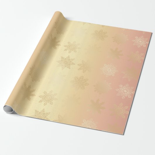 Papier Cadeau Élégant Motif de Noël Gold & Copper Snowflake (Déroulé)