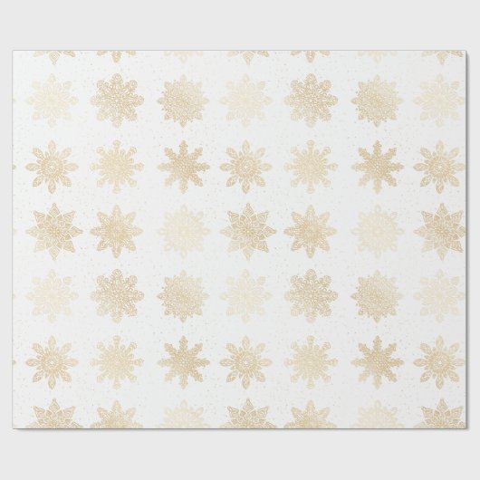 Papier Cadeau Élégant Motif de Noël Gold & White Snowflake (Plat)