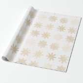 Papier Cadeau Élégant Motif de Noël Gold & White Snowflake (Déroulé)