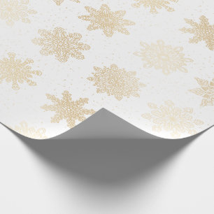 Papier Cadeau Élégant Motif de Noël Gold & White Snowflake