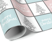 Papier Cadeau Élégant Motif de Noël rose et bleu (Coin rond)