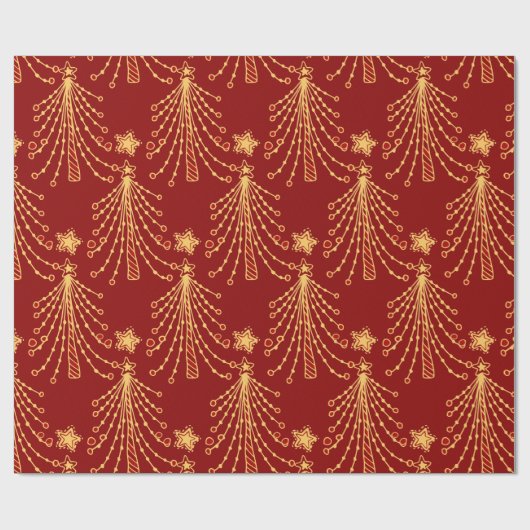 Papier Cadeau Élégant Motif de Noël Rouge or (Plat)