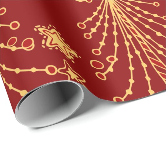Papier Cadeau Élégant Motif de Noël Rouge or (Coin rond)