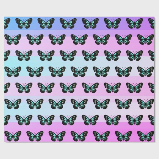 Papier Cadeau Élégant Motif de papillon bleu et noir (Plat)