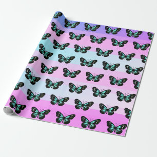 Papier Cadeau Élégant Motif de papillon noir et bleu