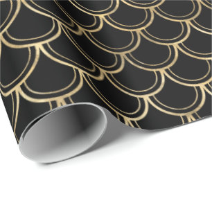 Papier Cadeau Élégant Motif de pétoncle d'or noir