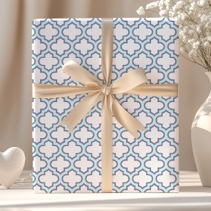 Papier Cadeau Élégant Motif de Quatrefoil Marocain Bleu Lumière