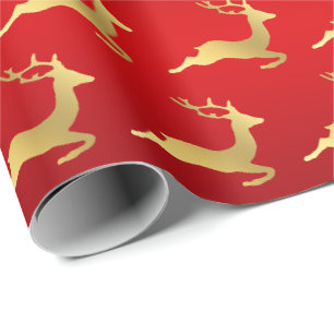 Papier Cadeau Élégant motif de rennes de Noël d'or