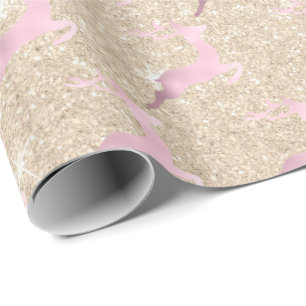 Papier Cadeau Élégant motif de rennes de Noël en or rose