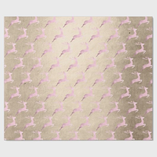 Papier Cadeau Élégant motif de rennes de Noël en or rose (Plat)