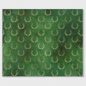Papier Cadeau Élégant motif de rennes de Noël vert et or (Plat)