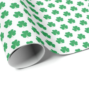 Papier Cadeau Élégant motif de trèfle à quatre feuilles irlandai