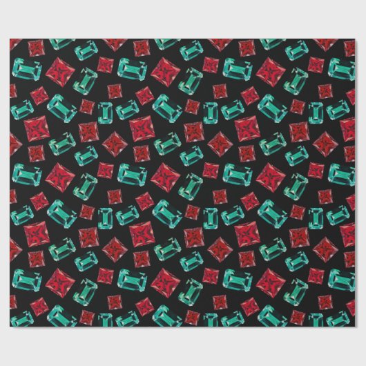 Papier Cadeau Élégant Motif Emerald Ruby Gems (Plat)