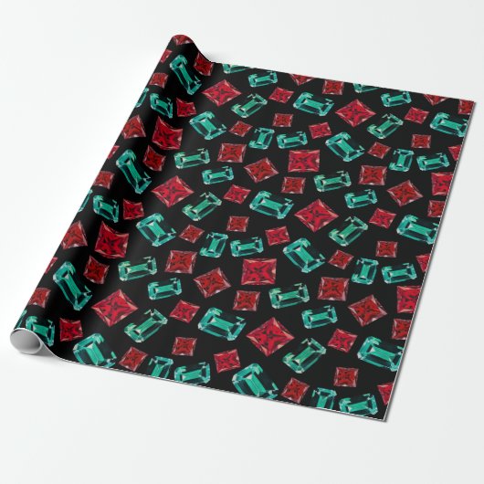 Papier Cadeau Élégant Motif Emerald Ruby Gems (Déroulé)