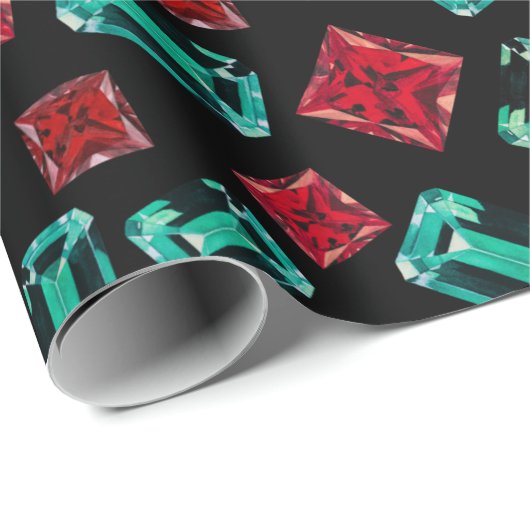 Papier Cadeau Élégant Motif Emerald Ruby Gems (Coin rond)