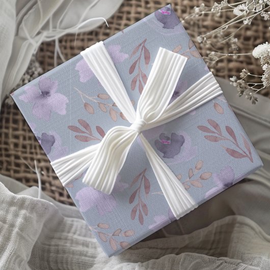 Papier Cadeau Élégant motif floral aquarelle violet