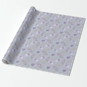 Papier Cadeau Élégant motif floral aquarelle violet (Déroulé)