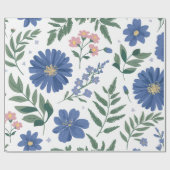 Papier Cadeau Elégant motif floral bleu avec verdure fraîche (Plat)