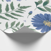 Papier Cadeau Elégant motif floral bleu avec verdure fraîche (Coin)