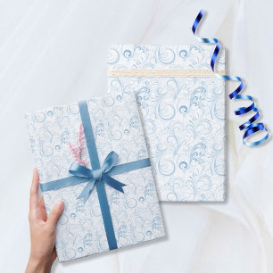 Papier Cadeau Élégant Motif floral bleu clair