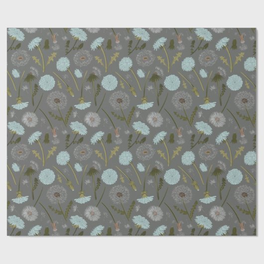 Papier Cadeau Élégant motif floral bleu gris Dandelion (Plat)