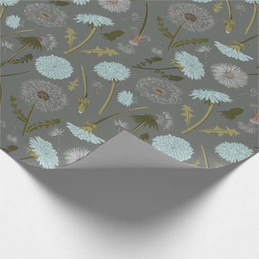 Papier Cadeau Élégant motif floral bleu gris Dandelion (Coin)