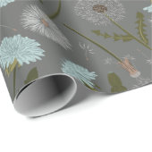 Papier Cadeau Élégant motif floral bleu gris Dandelion (Coin rond)