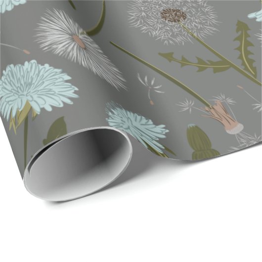 Papier Cadeau Élégant motif floral bleu gris Dandelion (Coin rond)