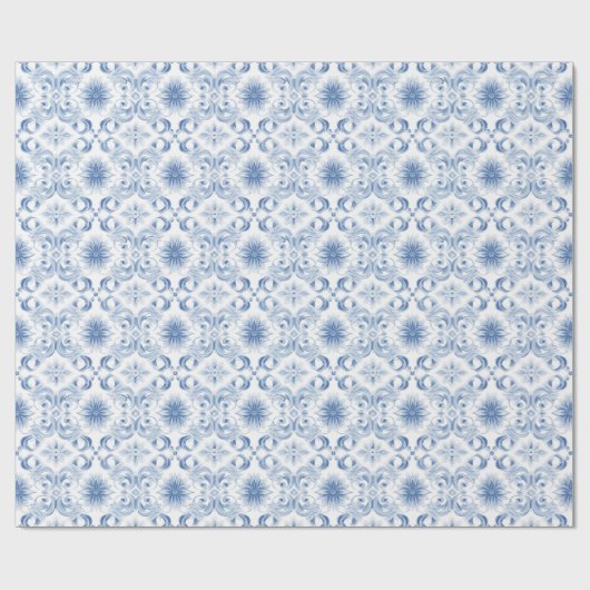 Papier Cadeau Élégant motif floral bleu pâle (Plat)