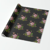 Papier Cadeau Élégant Motif floral broderie Arrière - plan noir (Déroulé)