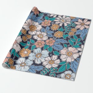 Papier Cadeau Elégant motif floral dans petite fleur dessinée à