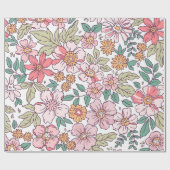 Papier Cadeau Elégant motif floral dans petite fleur dessinée à (Plat)
