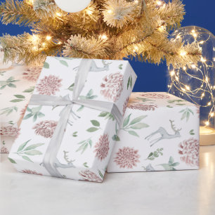 Papier Cadeau Elégant motif floral de Noël avec cerf