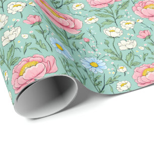 Papier Cadeau Élégant motif floral de pivoine rose botanique