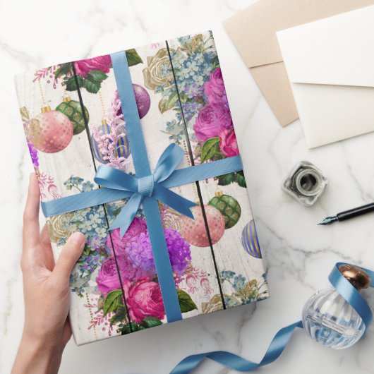Papier Cadeau Élégant motif floral rose & violet de Noël (Cadeaux)