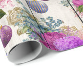 Papier Cadeau Élégant motif floral rose & violet de Noël (Coin rond)