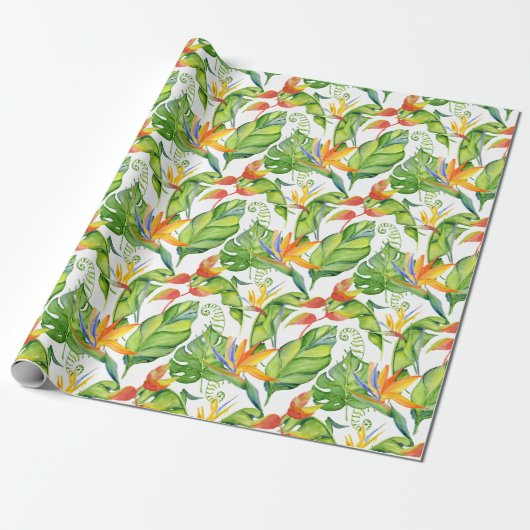 Papier Cadeau Élégant motif floral tropical (Déroulé)