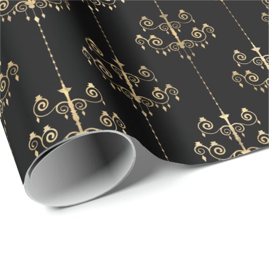 Papier Cadeau Élégant Motif Glam Black Gold (Coin rond)
