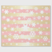 Papier Cadeau Élégant Motif Gold & Pink Christmas Snowflake (Plat)
