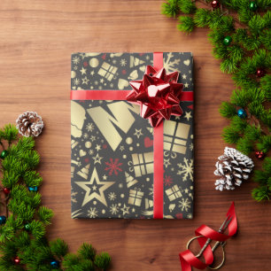 Papier Cadeau Élégant Motif Gold & Red Christmas Tree