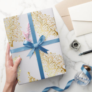 Papier Cadeau Elégant Motif Gold & Silver Christmas Tree