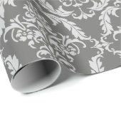 Papier Cadeau Élégant motif gris Damas (Coin rond)