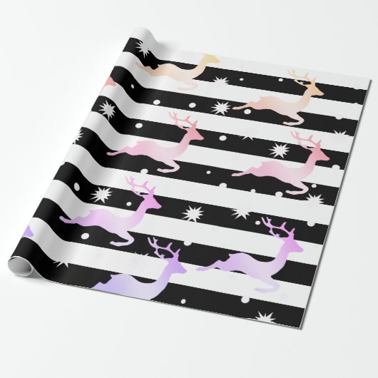 Papier Cadeau Élégant motif holographique de rennes de Noël (Déroulé)